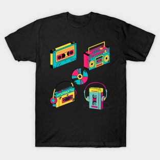 Music Retro art Colorful Cassettes tape Design T-Shirt